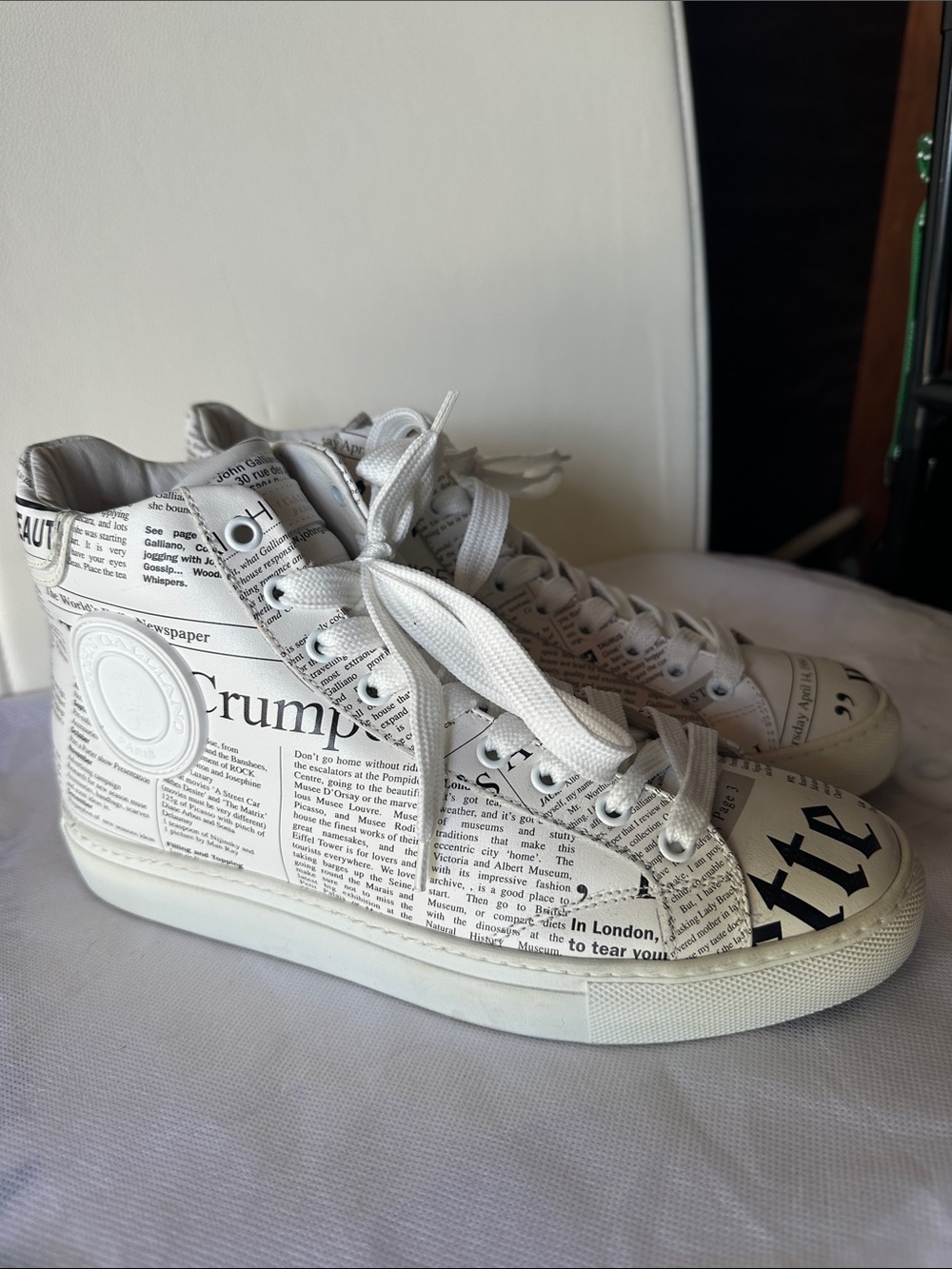 John Galliano White Leather Sneaker with Printed Interior